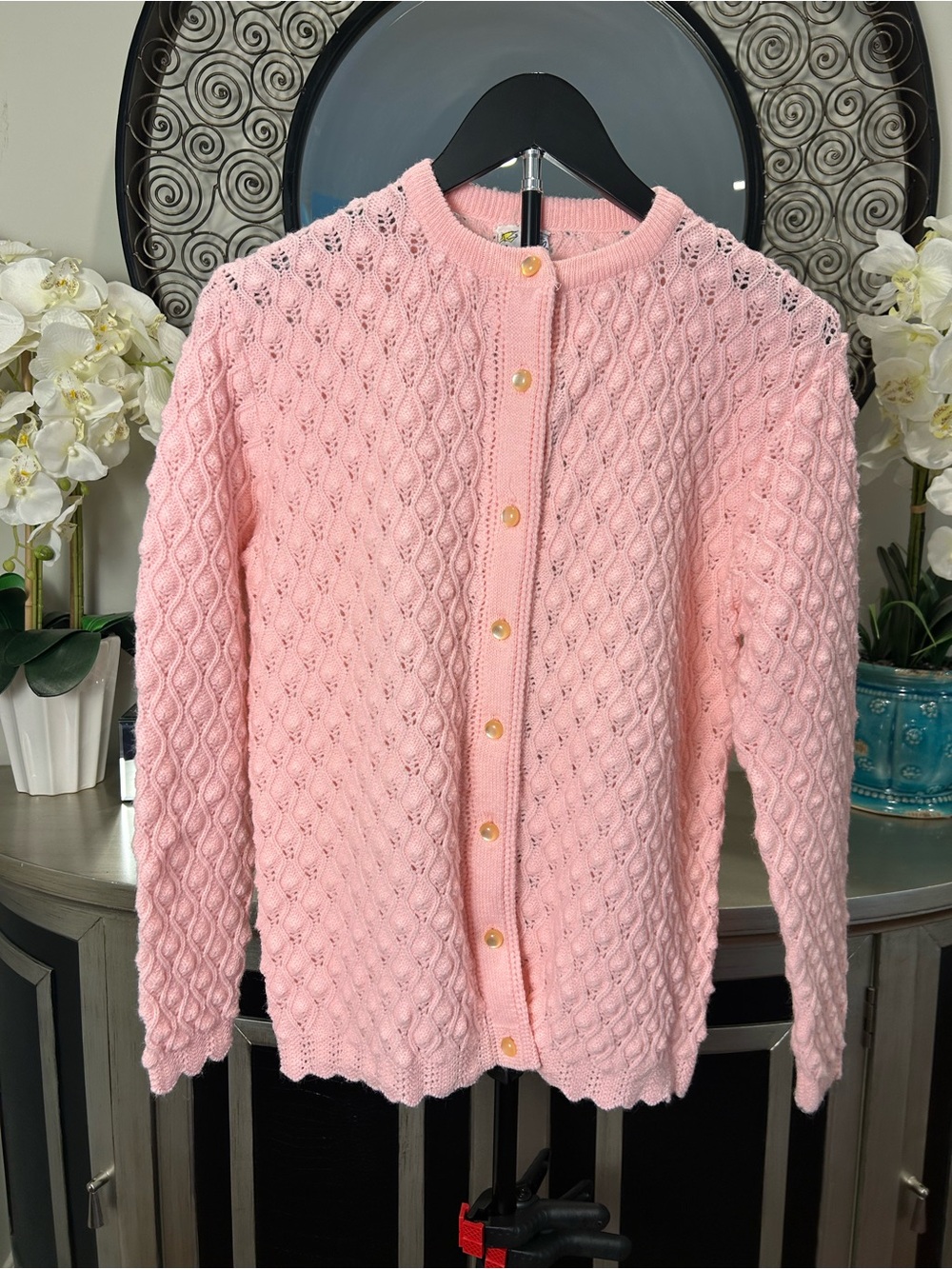 Light Pink Knit Button-Front Cardigan Sweater